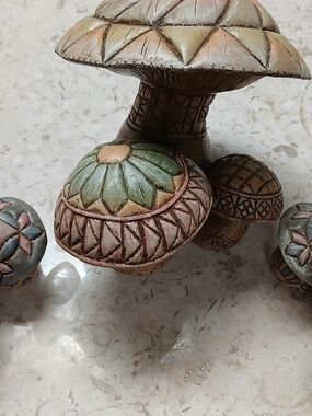 Amazingly Beautiful Vintage Handcrafted Decorative Wood Like Mushroom Set
